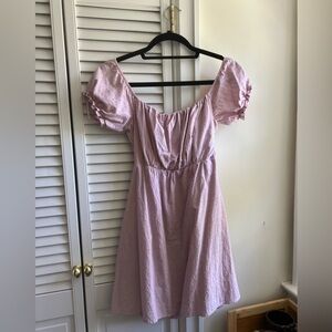 Mauve Pink Puff Sleeve Mini Summer Dress